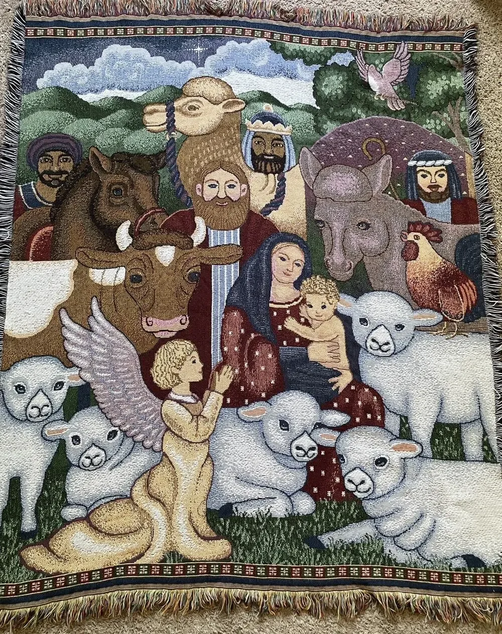 Vintage Christmas Nativity Tapestry Throw Blanket Christian Decor Religious